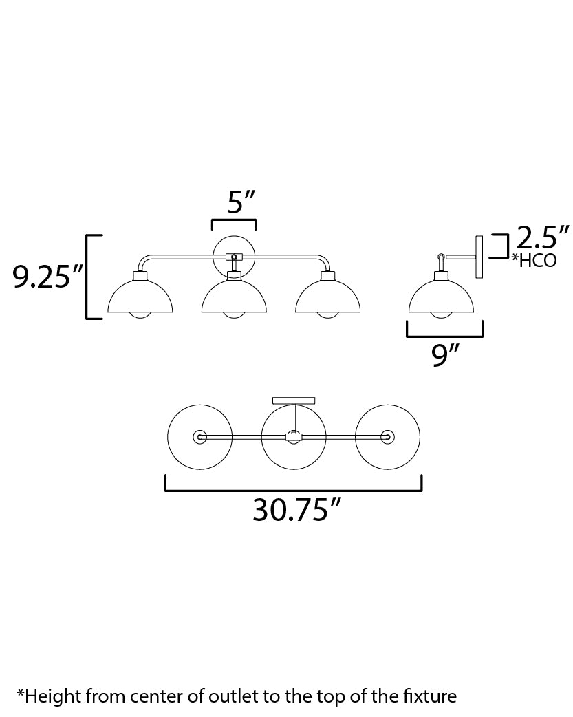 Thelonious 3-Light Bath Vanity Black/Natural Aged Brass by Maxim Lighting