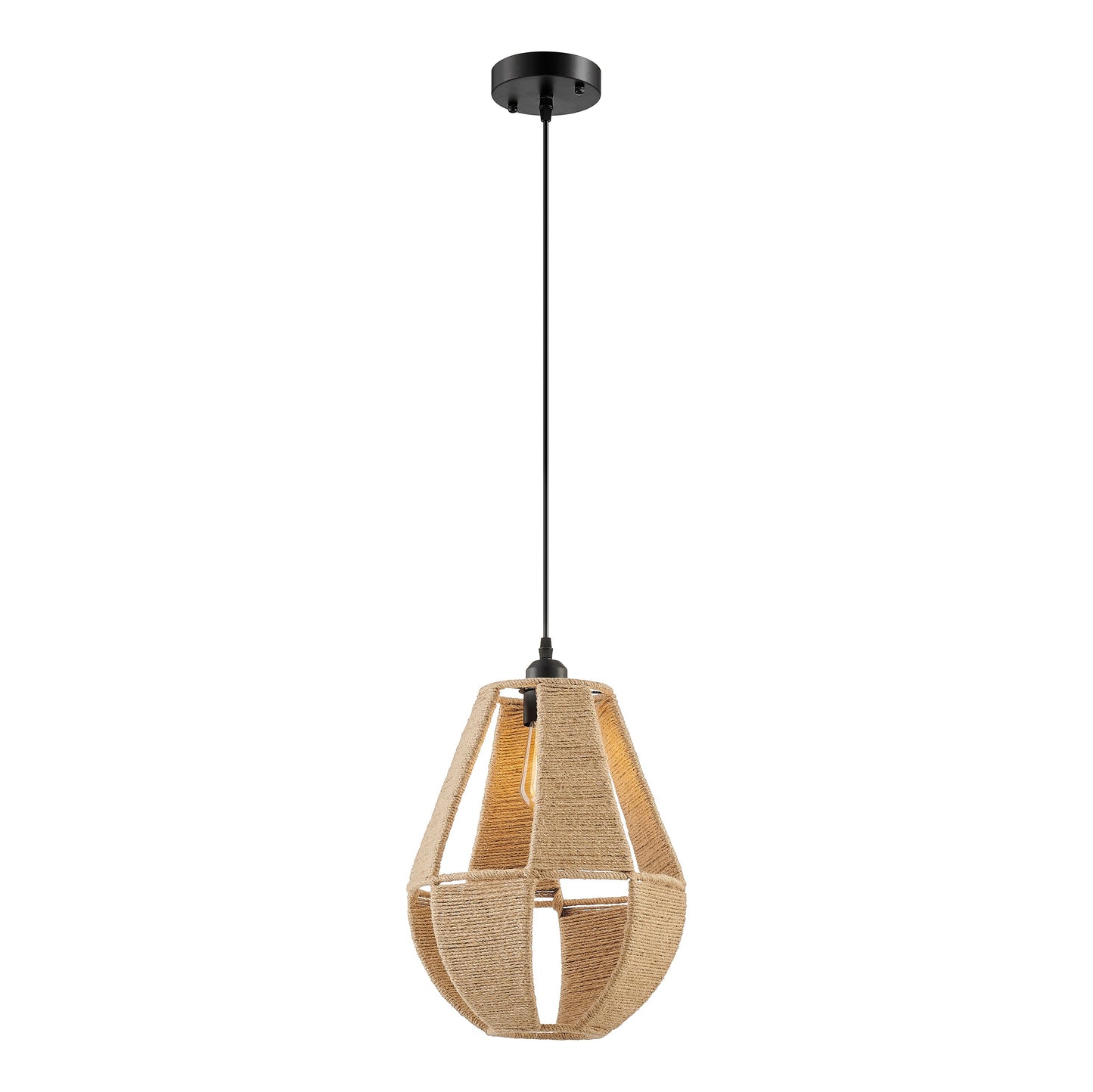 Iron and Ropes 1 Light 12" Diam Pendant Black and Beige by Finesse Decor CH-QT25-1BE