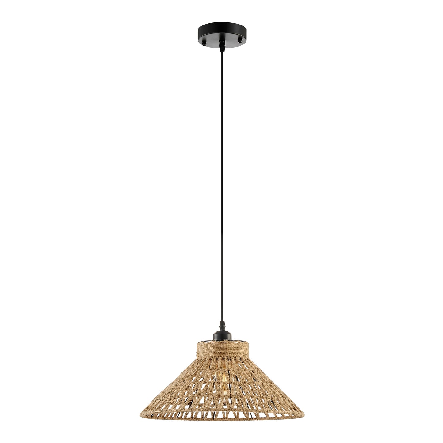 Iron and Ropes 1 Light 15" Diam Pendant Black and Beige by Finesse Decor CH-QT25-2BE