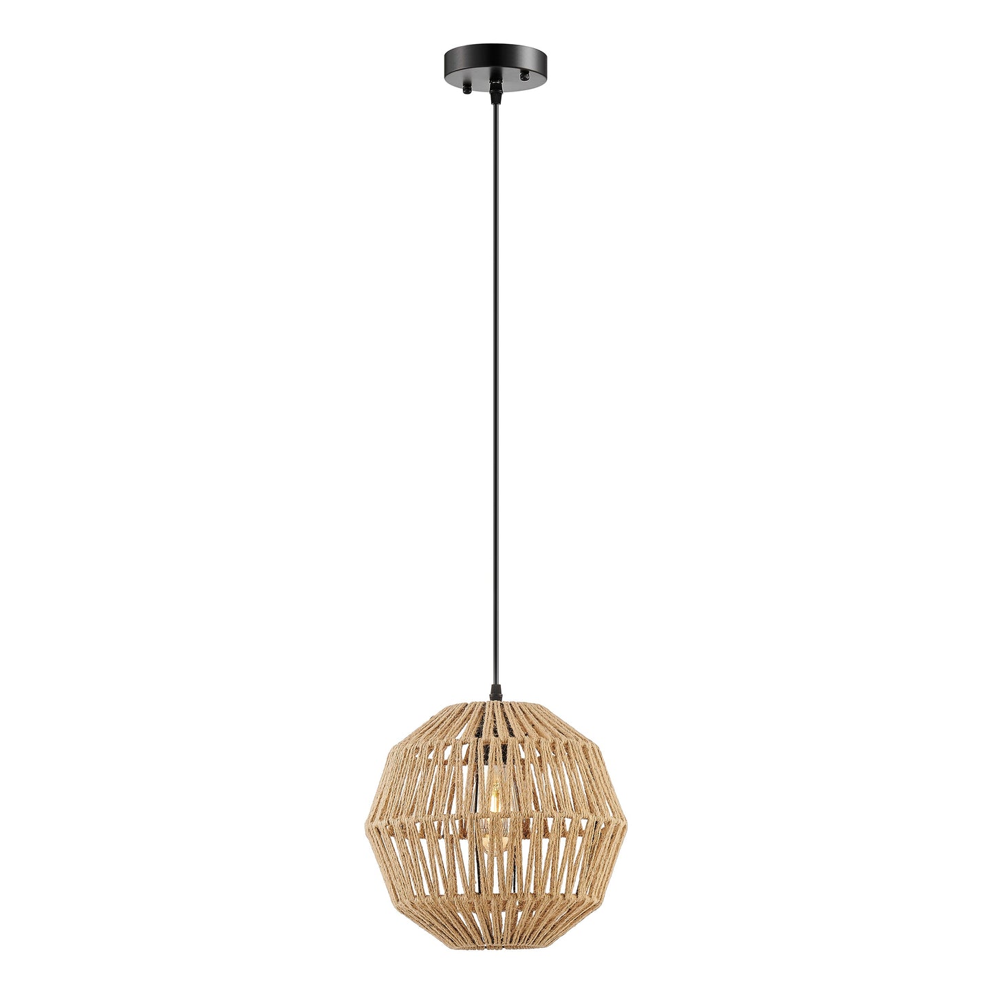 Iron and Ropes 1 Light 11" Diam Pendant Black and Beige by Finesse Decor CH-QT25-1RDB