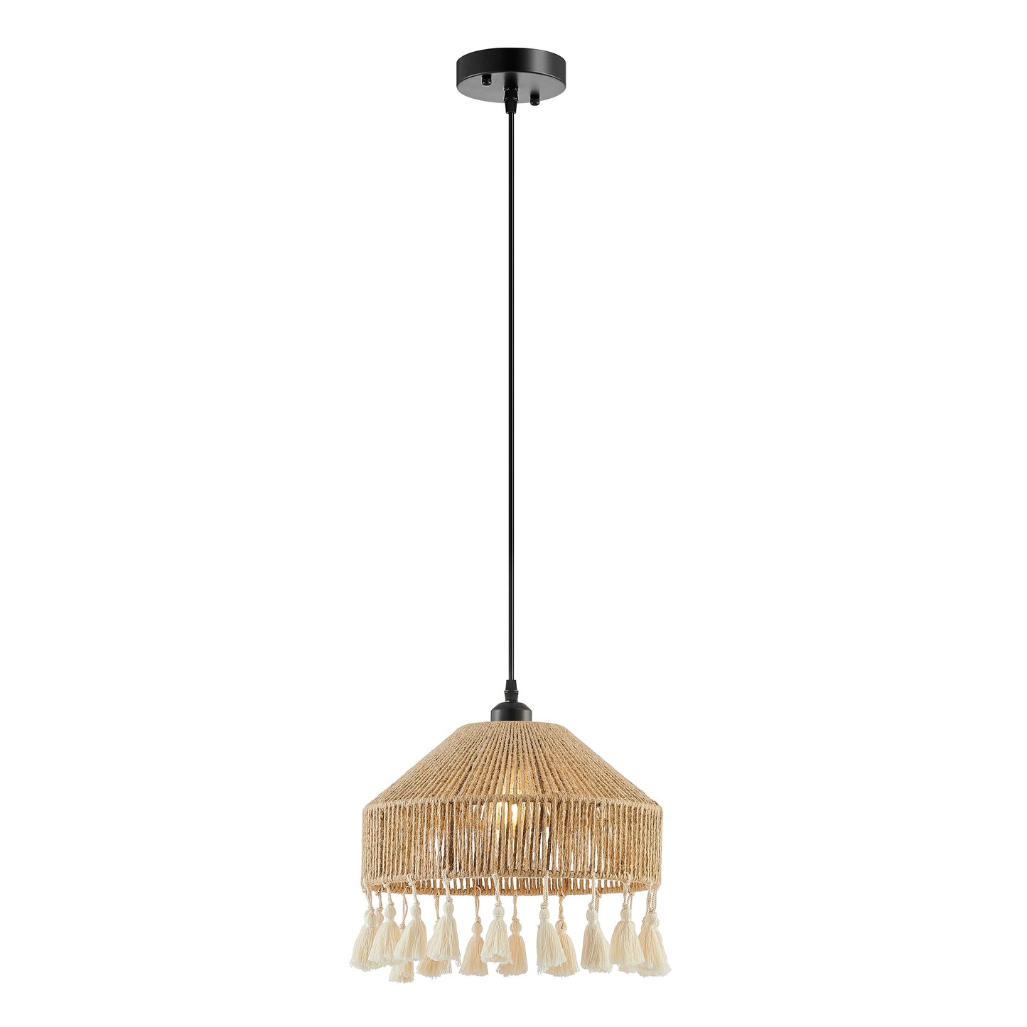 Iron and Ropes 1 Light 13" Diam Pendant Black and Beige by Finesse Decor CH-QT25-3BE