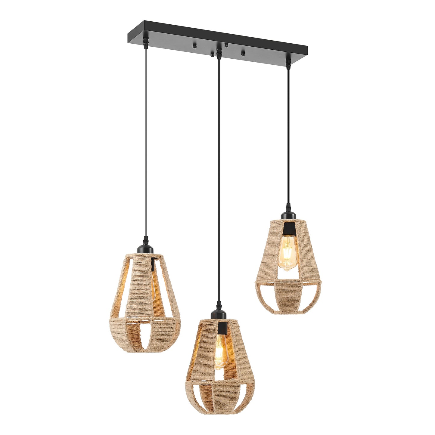 Steel and Ropes 3 Light Chandelier Black by Finesse Decor CH-QT25-3B
