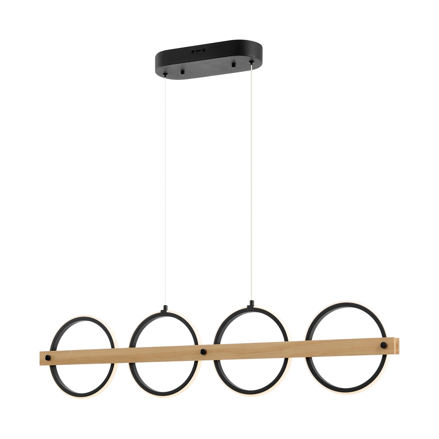 Chandelier 4 Circles Satin Black & Wood by Finesse Decor CH-M25-3B