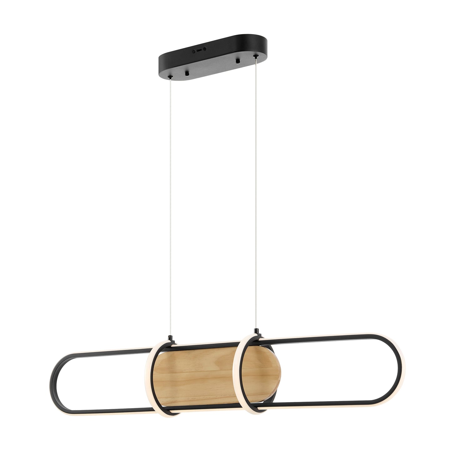 Chandelier Rounded Rectangle Satin Black & Wood by Finesse Decor CH-M25-4B