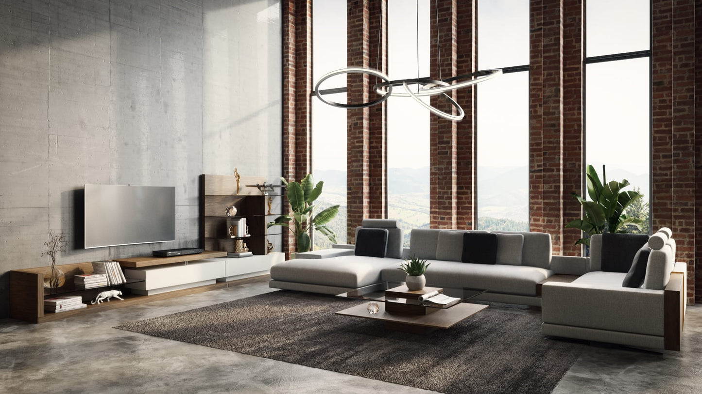 Modrest Jefferson Mid-Century Walnut and White High Gloss Entertainment Center