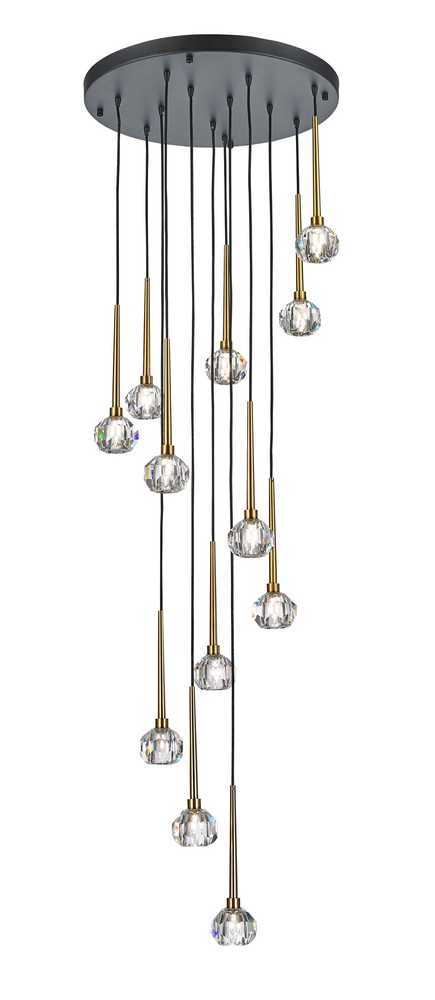 Sole Chandelier 12-Light in Antique Brass and Black 1712BB by StarFire Crystal