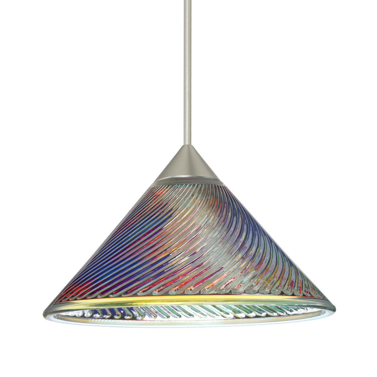 Besa Swirl mini pendant, full view in Satin Nickel