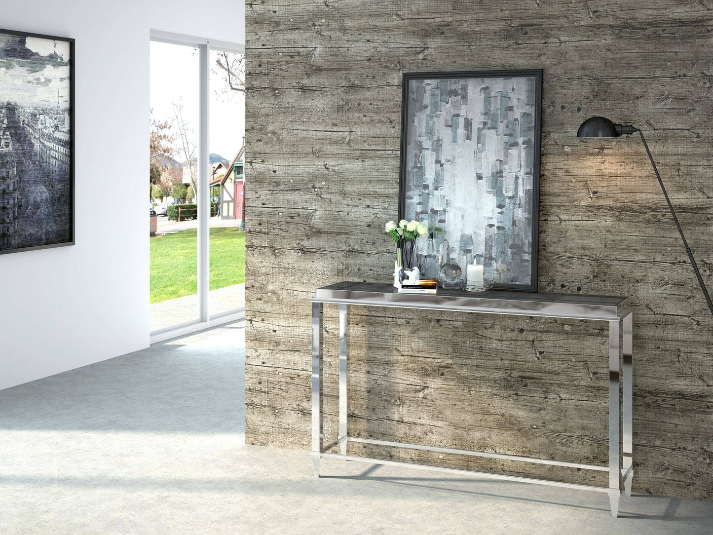Modrest Agar Modern Glass and Stainless Steel Console Table