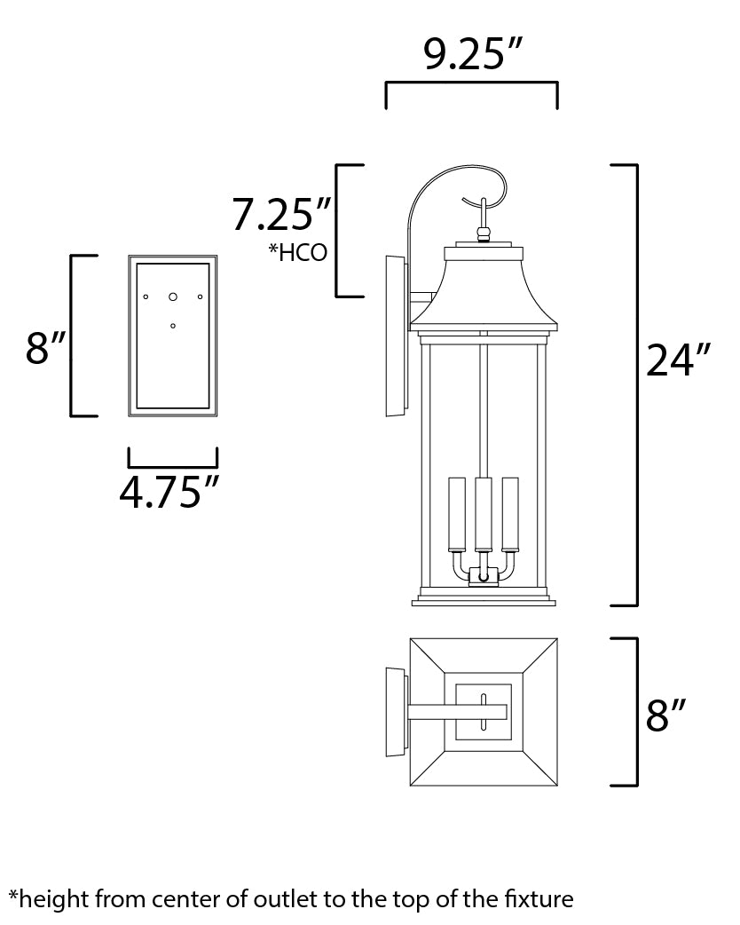 Vicksburg 3-Light Large Outdoor Wall Sconce Black by Maxim Lighting