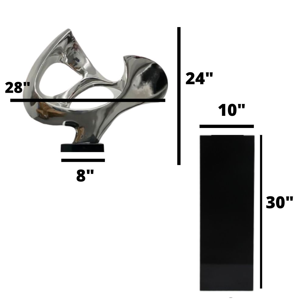 Abstract Mask 54" Tall Floor Sculpture Chrome with Black Stand by Finesse Decor ABS-C/B