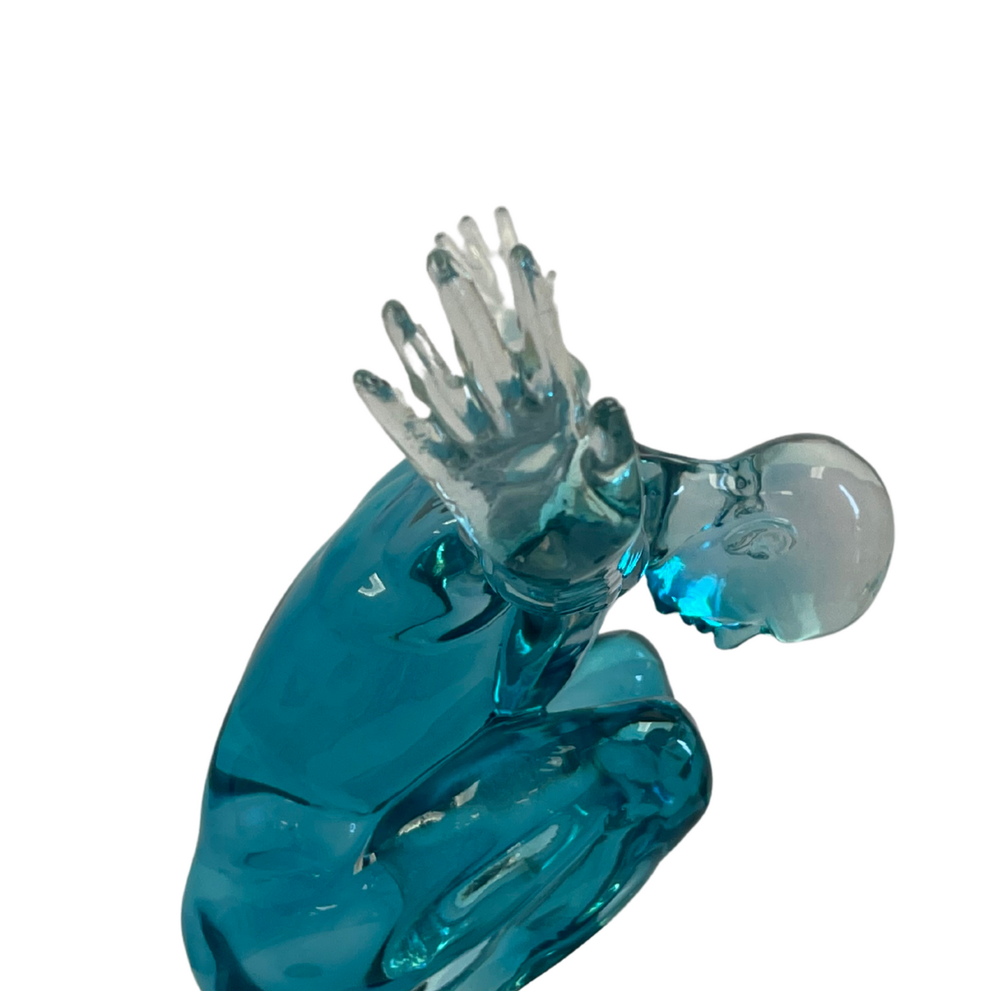 Small Saluting Man Resin Sculpture Clear Blue by Finesse Decor D4532-CB