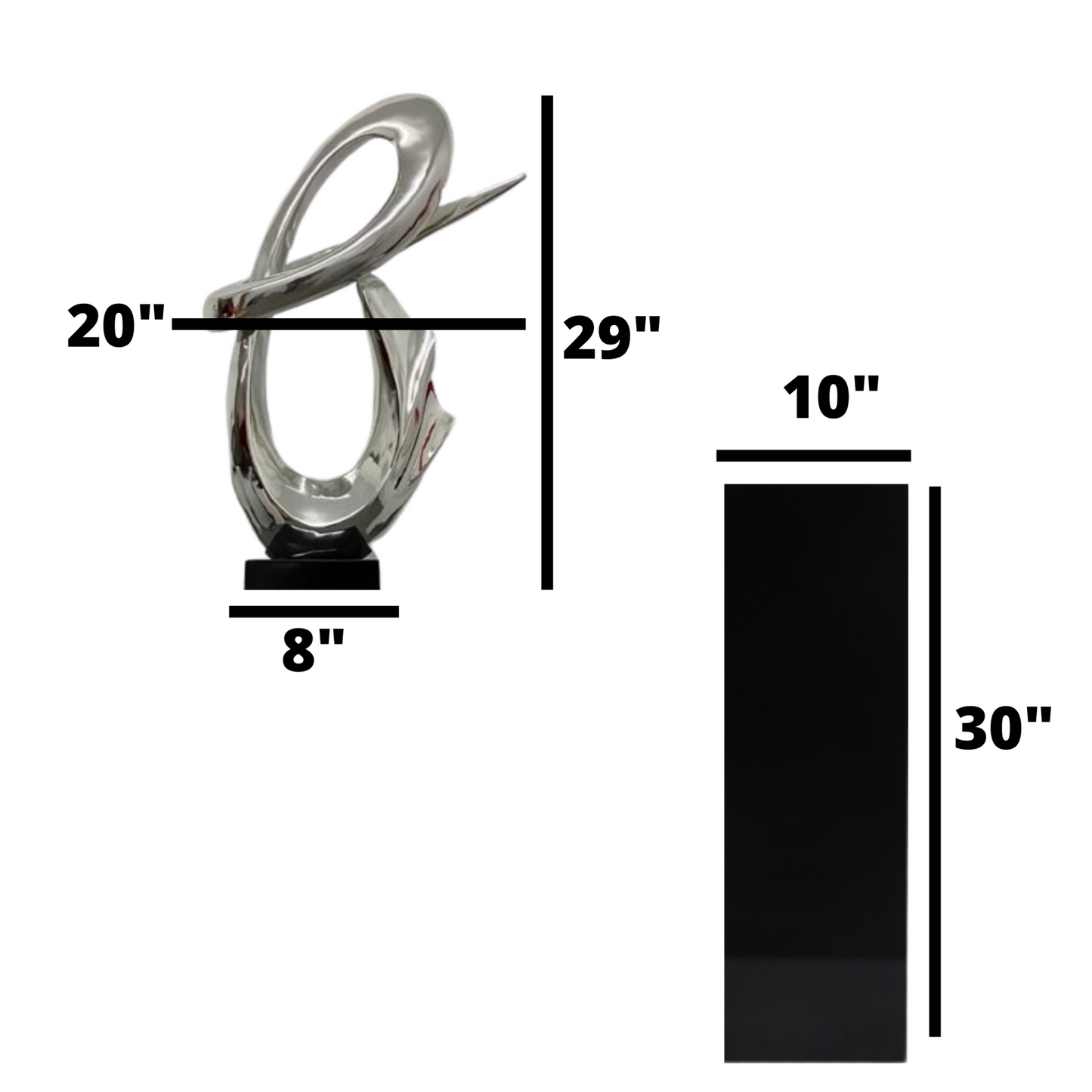 Fluid Abstract 59" Tall Floor Sculpture Chrome with Black Stand by Finesse Decor FLUID-C/B