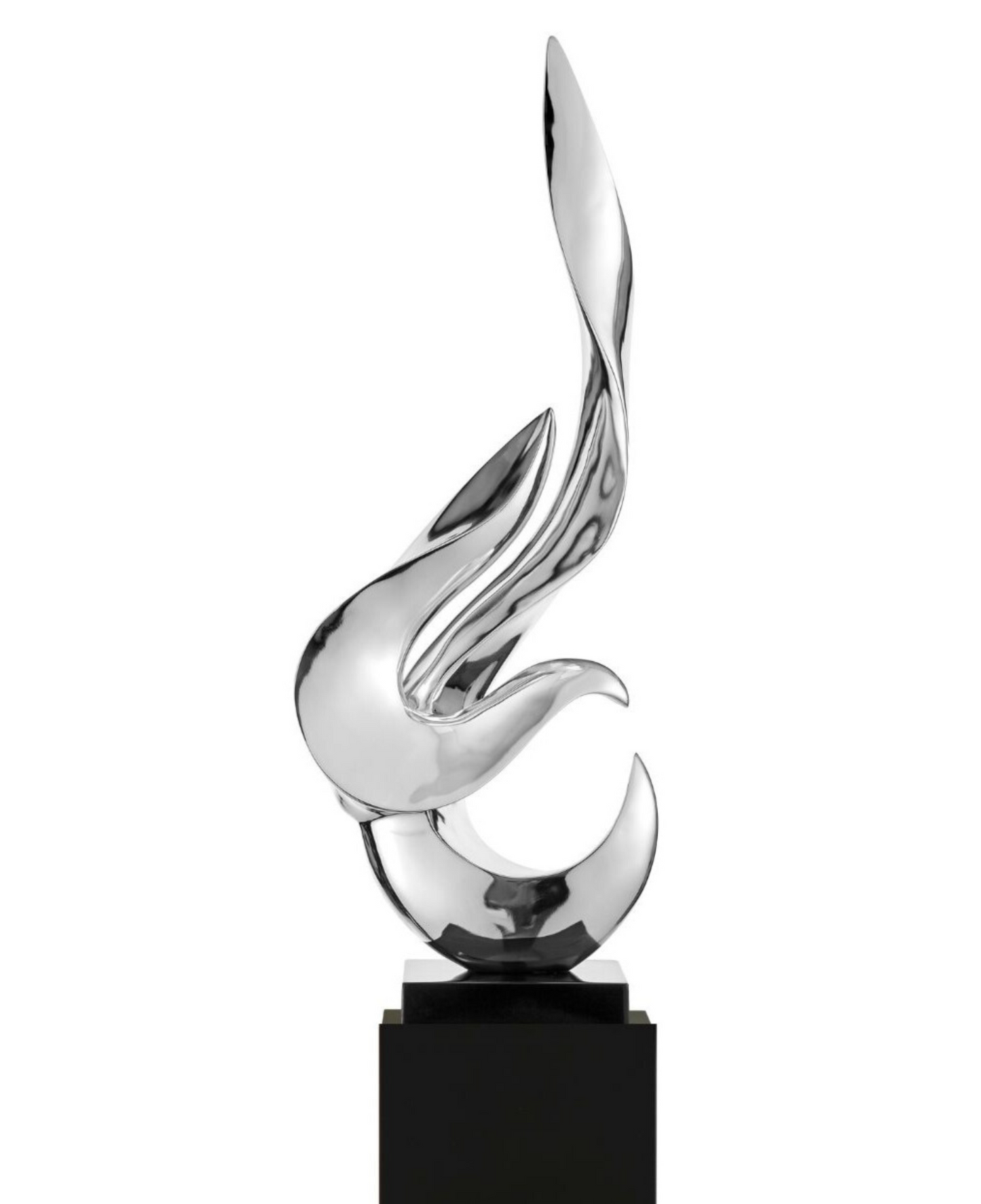 Flame 65" Tall Floor Sculpture Chrome with Black Stand by Finesse Decor FLAME-C/B