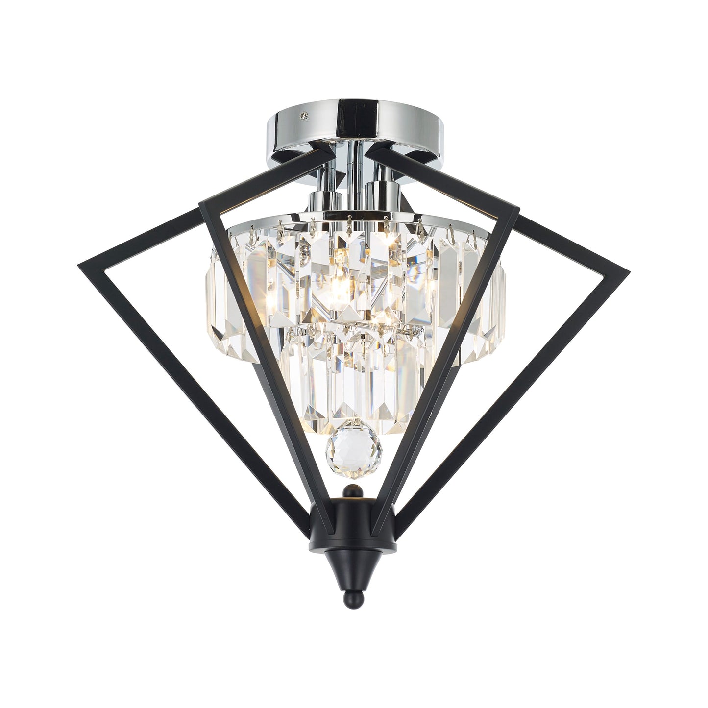 Geometric Flushmount 3-Light in Black and Chrome 6500BC by StarFire Crystal