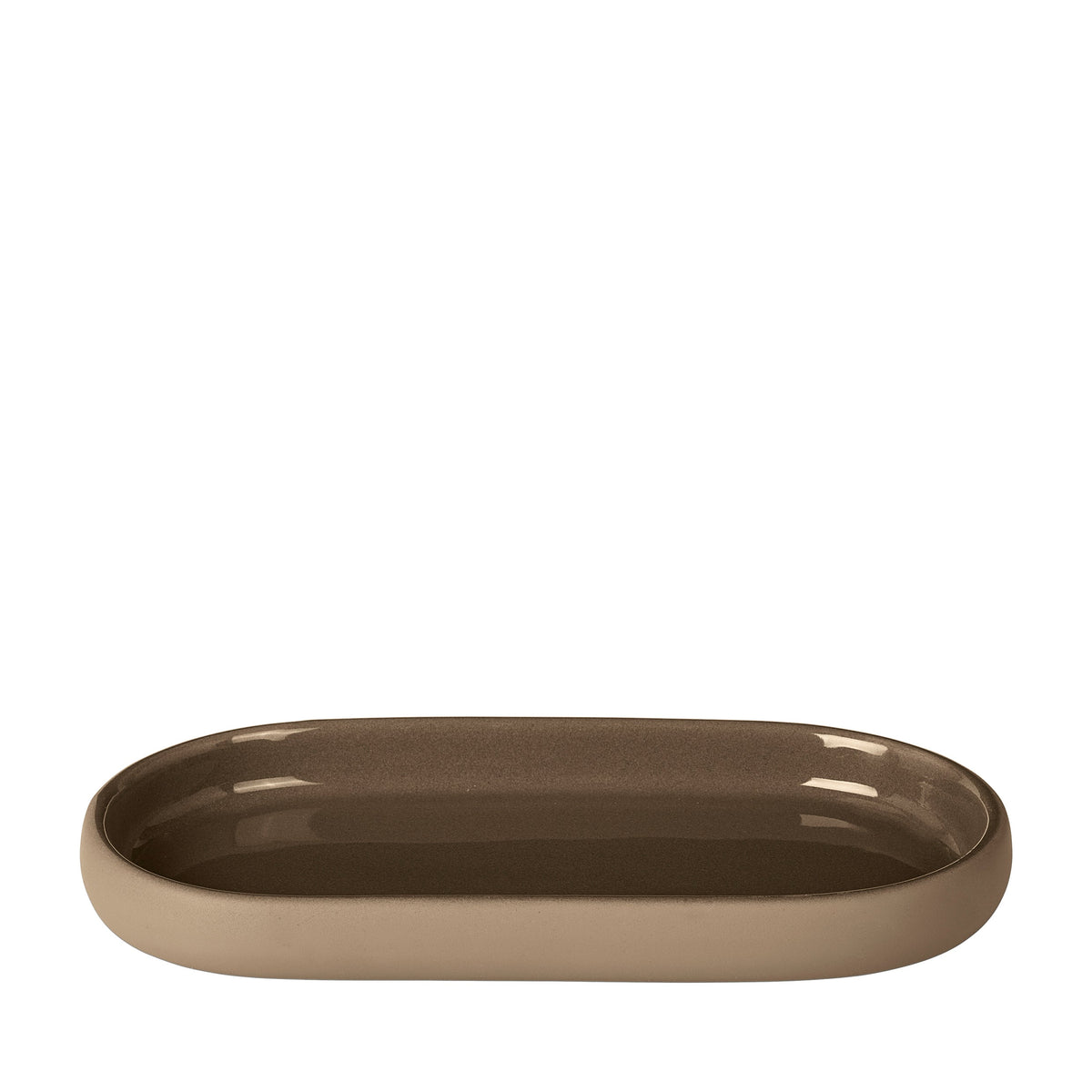 blomus SONO Oval Ceramic Vanity Tray, 7.5 in – Tan vanity tray, product photo