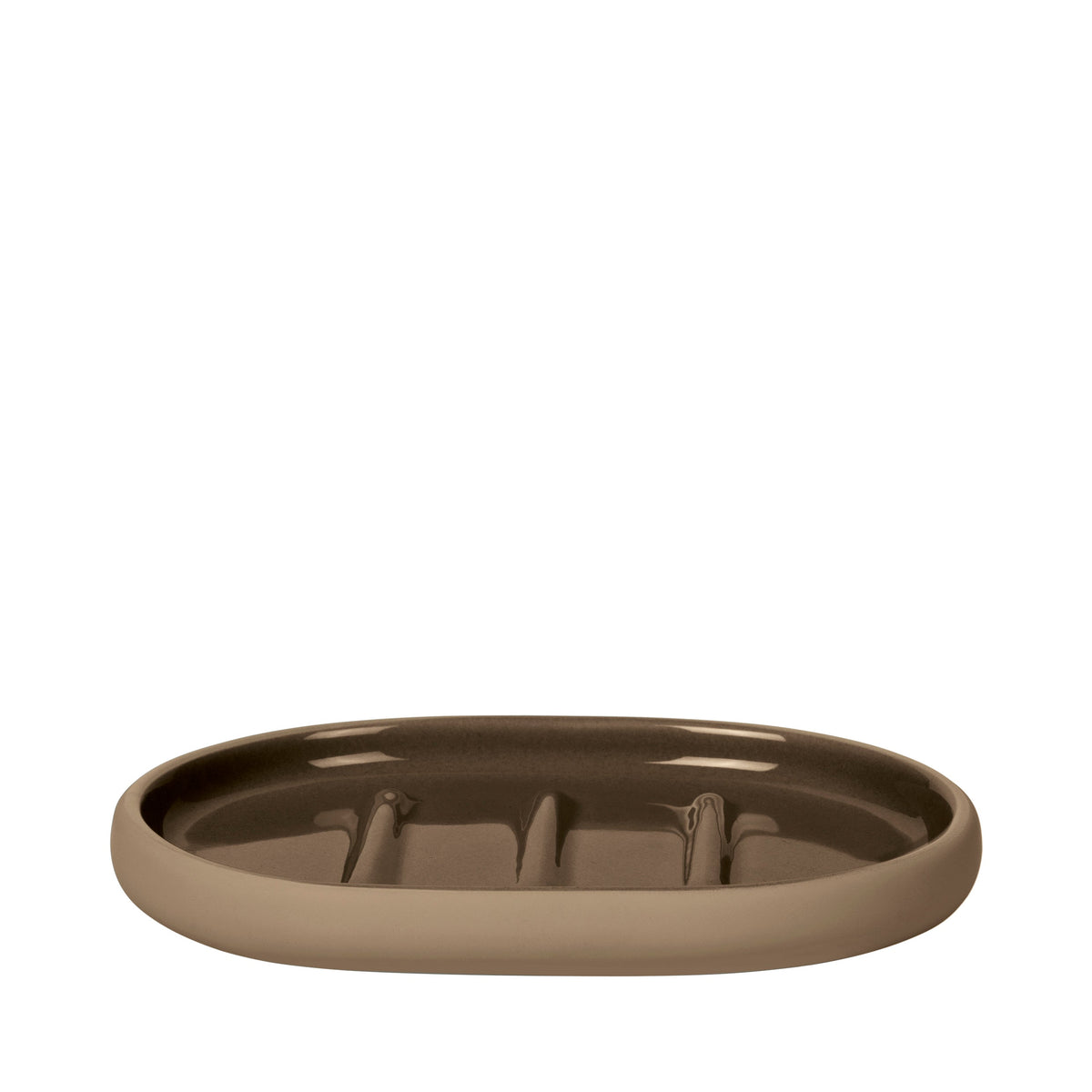 blomus SONO Ceramic Soap Dish with Raised Ridges – Tan soap dish, product photo