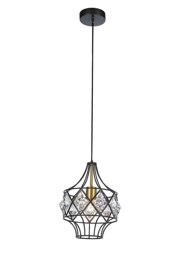 Apollo Chandelier 1-Light in Antique Brass and Black 6702BB by StarFire Crystal