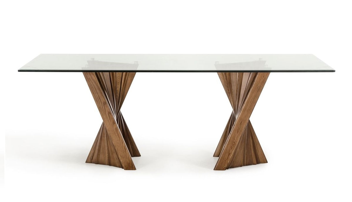 Modrest Corbin Mid-Century Walnut and Glass Dining Table