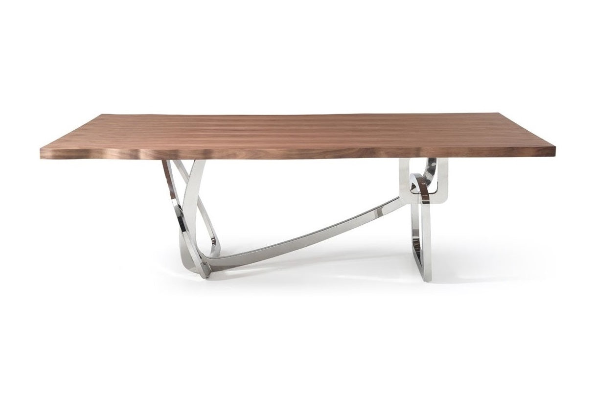Modrest Addy Modern Walnut and Stainless Steel Dining Table