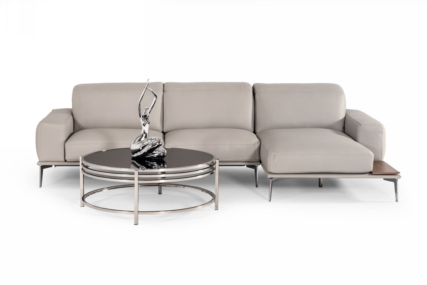 Lamod Italia Villeneuve Italian Modern Light Grey Leather Right Facing Sectional Sofa