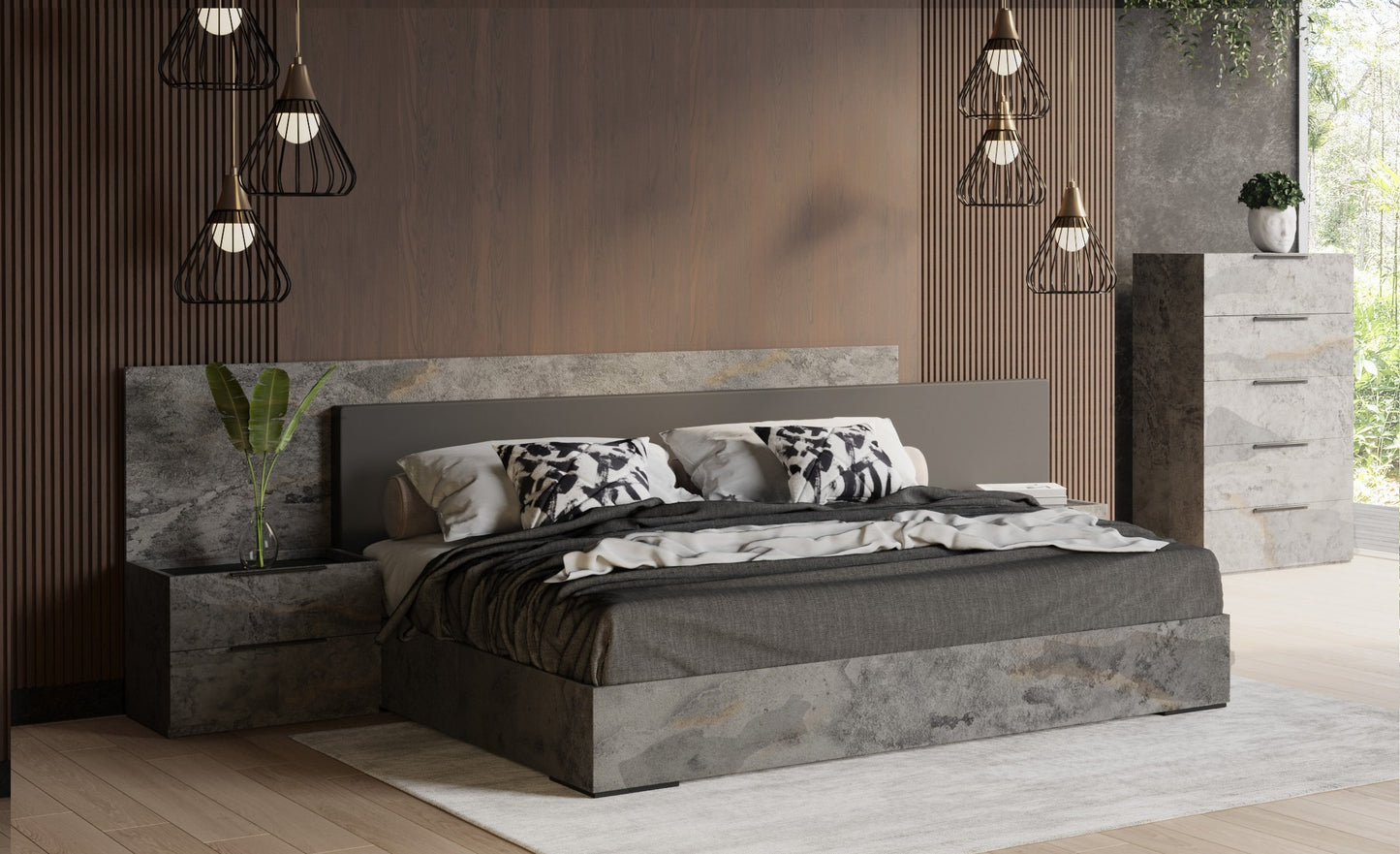 Nova Domus Ferrara Modern Volcano Oxide Grey Bed with Nightstands