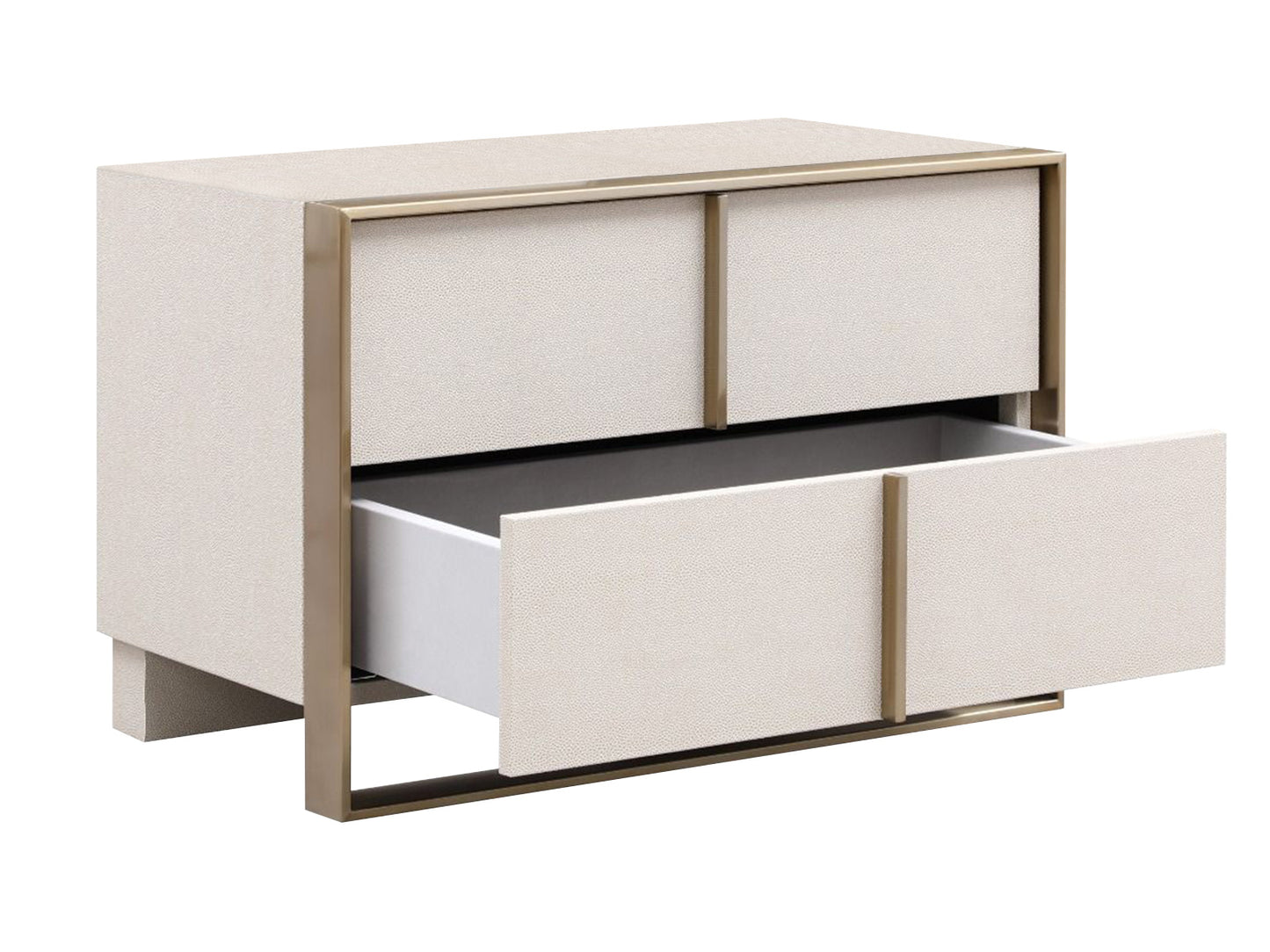 Nova Domus Cartier Modern Beige Shagreen and Brushed Brass Nightstand