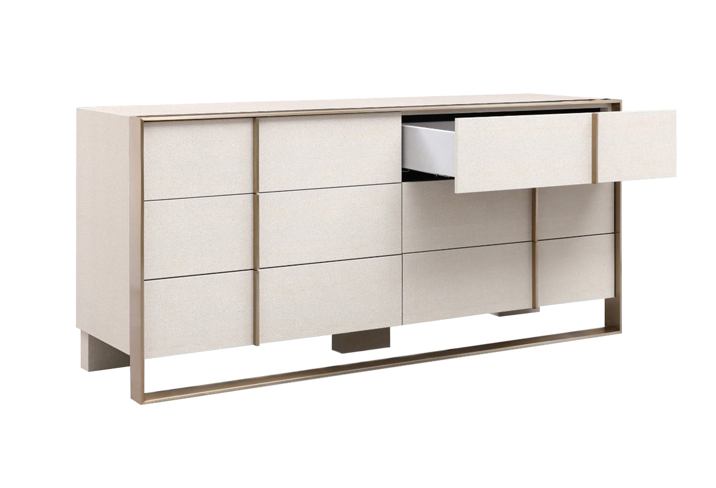 Nova Domus Cartier Modern Beige Shagreen and Brushed Brass Dresser