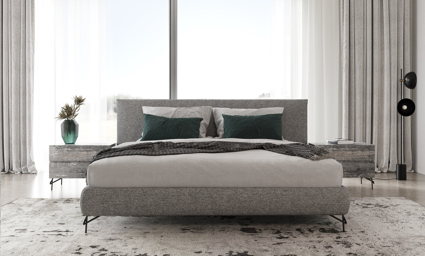 Nova Domus Aria Italian Modern Multi Grey Bed and Two Nightstands