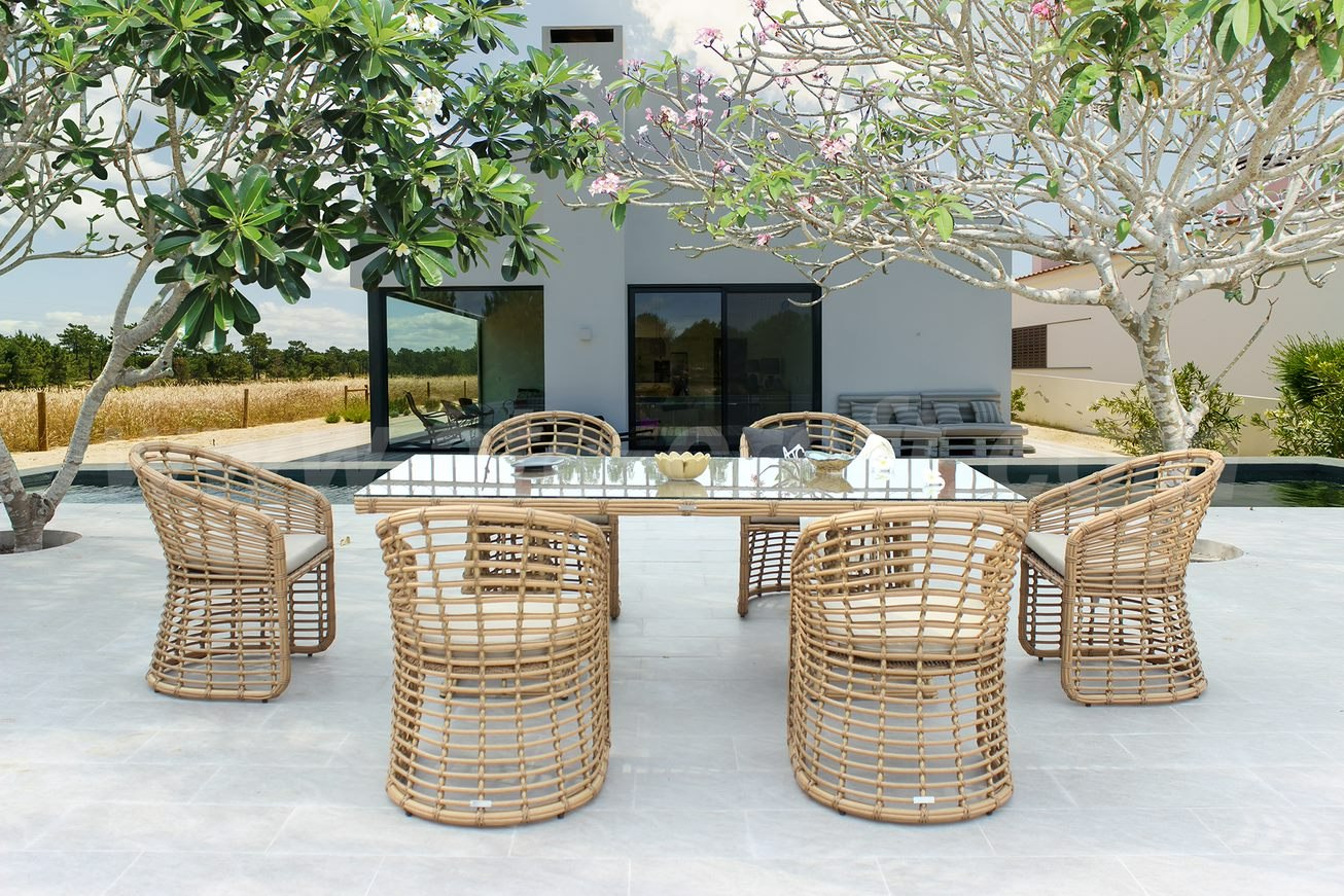 Renava Mina Outdoor Bamboo Wicker Dining Set
