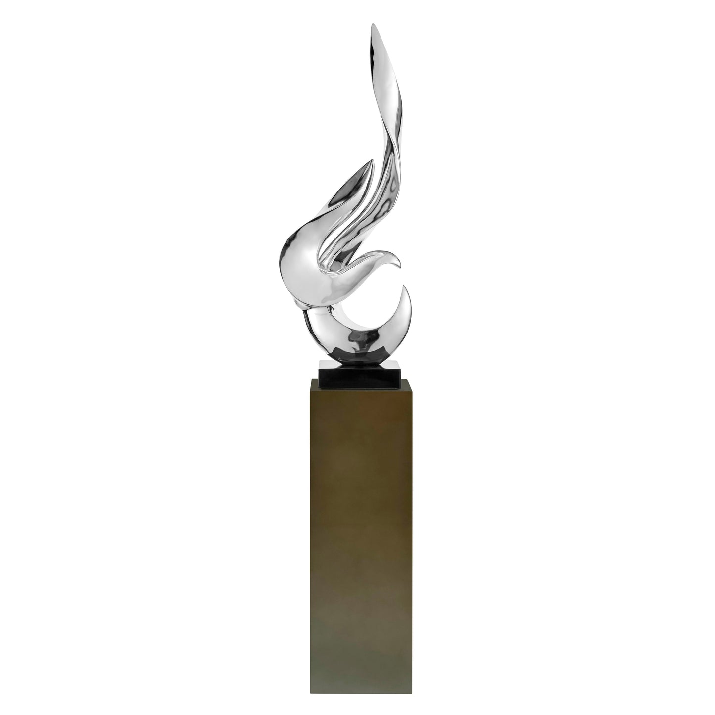 Flame 65" Tall Floor Sculpture Chrome with Gray Stand by Finesse Decor FLAME-C/G