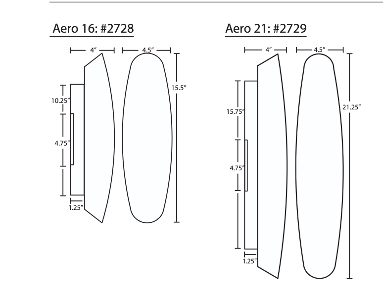 Besa Aero 21 wall light dimensional drawing showing height, width, and depth
