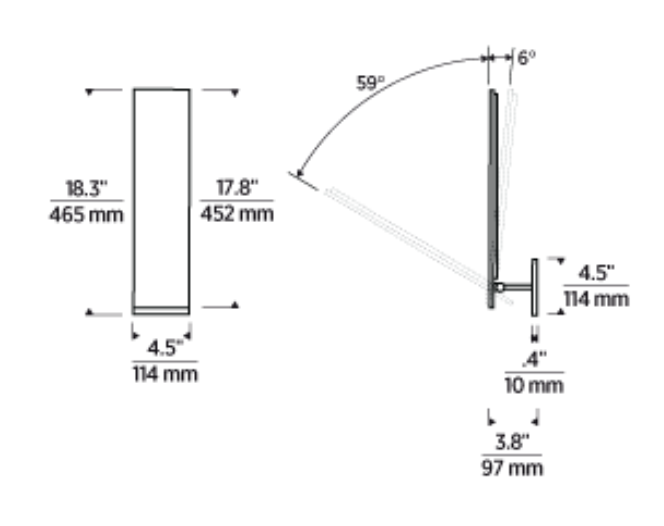 modern LED wall sconce line drawing Angolo 18 architectural diagram view