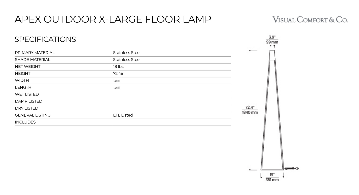 Apex Wet Rated 72In LED Garden Floor Light by Visual & Comfort & Co