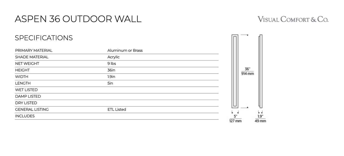 Aspen 36 Outdoor Light by Visual & Comfort & Co