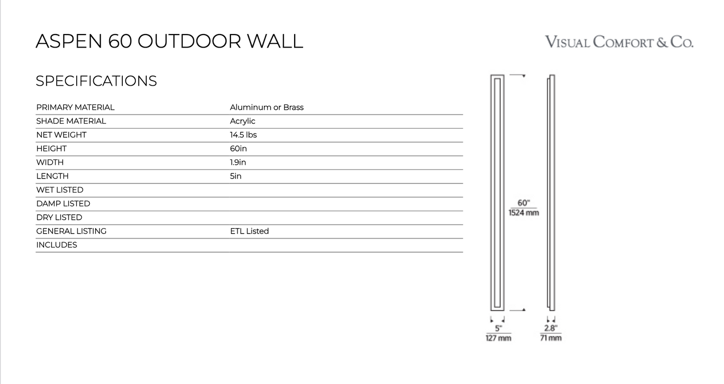 60-inch Outdoor Wall Light Aspen by Visual & Comfort & Co