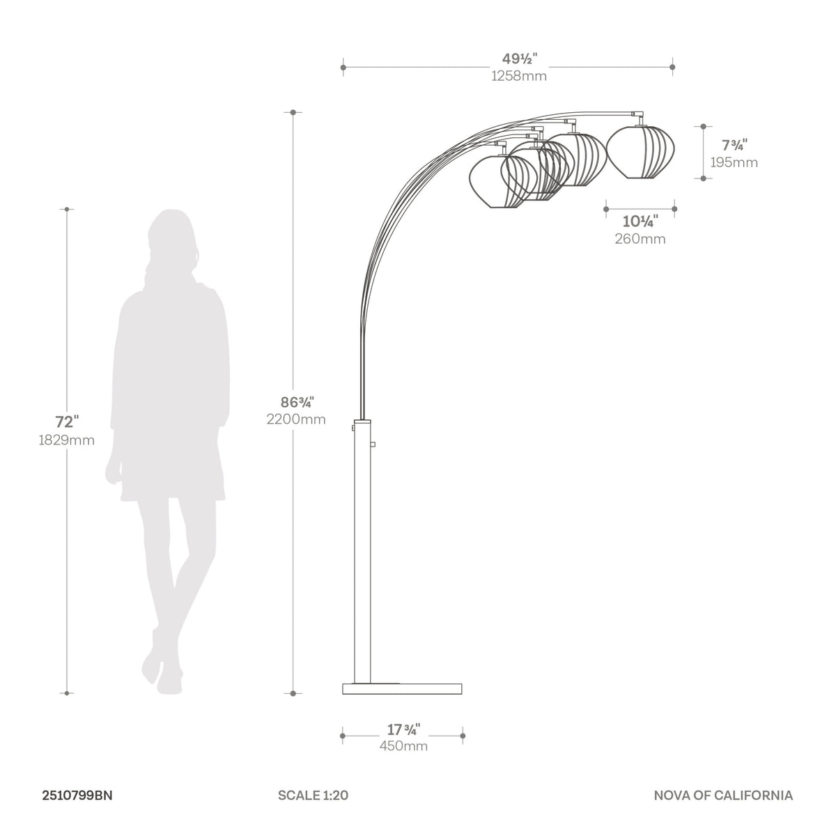 Bloom 5-Light Arc Floor Lamp by Nova of California – view 9