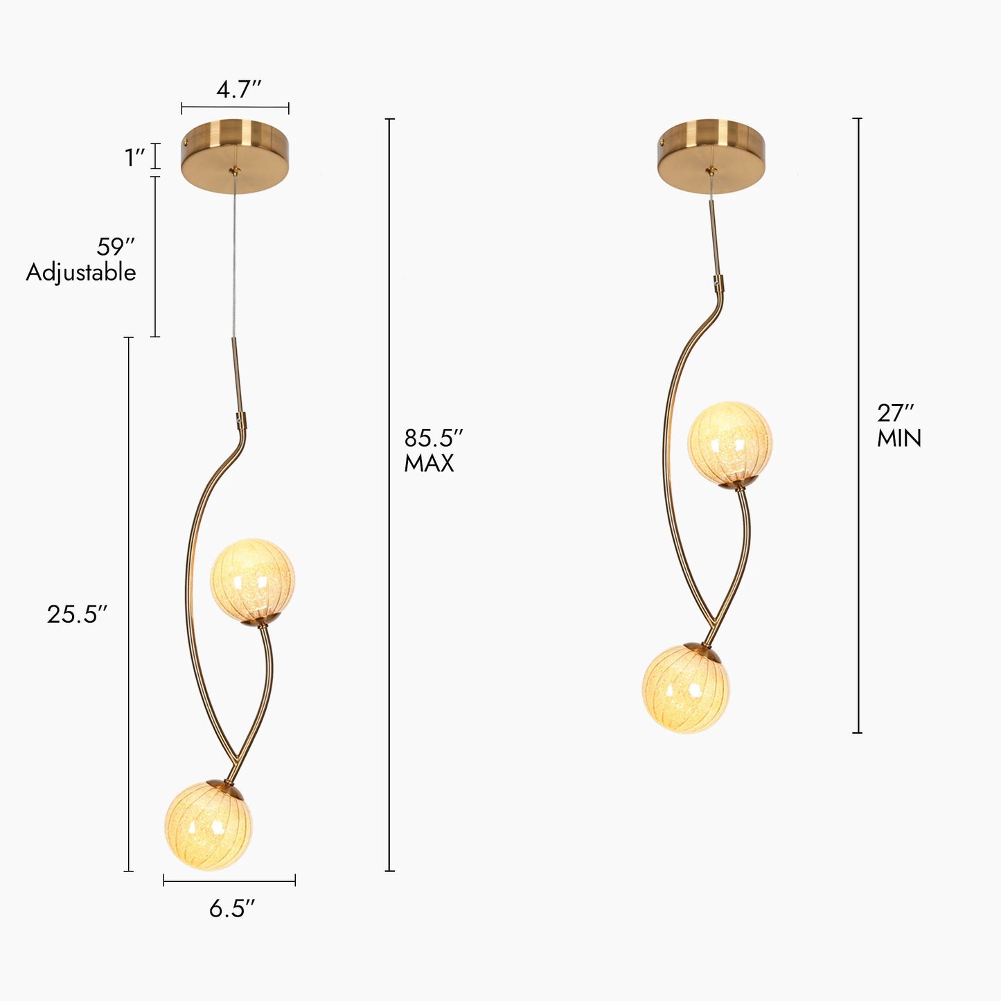 Cenlindes Modern Brass Globe Chandelier 2 Lights 1 - LNC Home