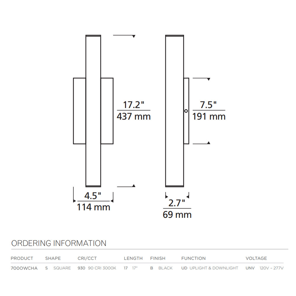 Chara Square 17 Black LED Outdoor Wall Sconce IP65 by Visual & Comfort & Co