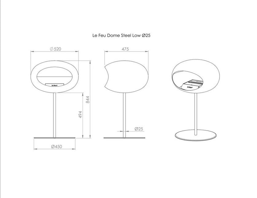 Dome Chromed Rose Gold Ground Steel Low Fireplace by LE FEU