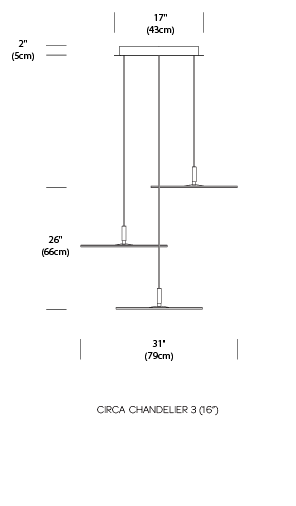 Pablo Designs Circa 3 Light Chandelier 3" x 16" Pendants in Graphite