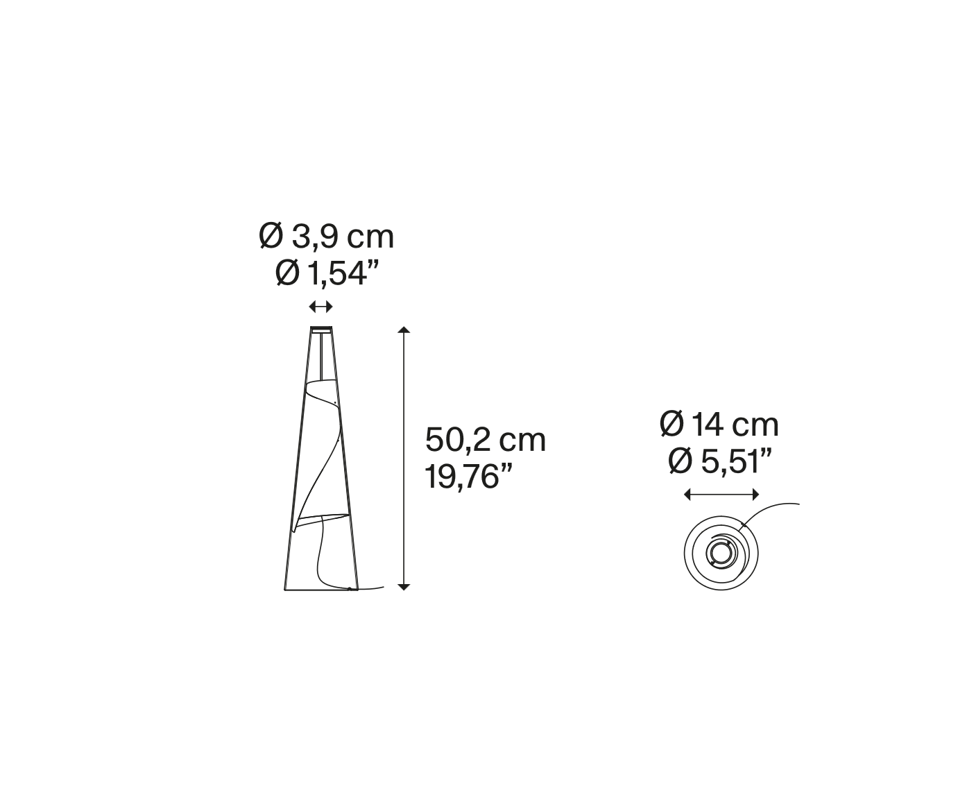 Lodes Cono di Luce table lamp dimensions and measurements