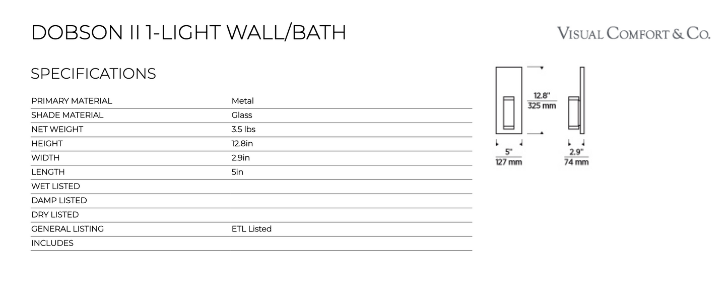 Dobson 2 Moden Wall Bath Light by Visual & Comfort & Co