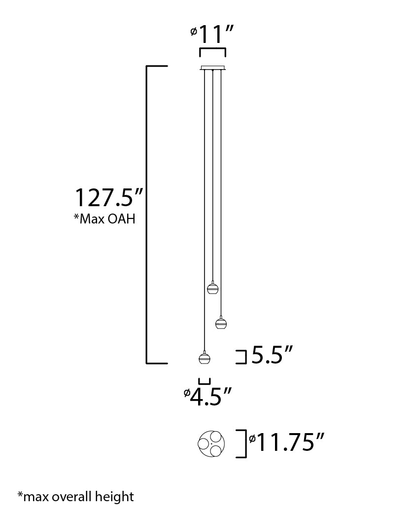 Swank 3-Light LED Pendant Natural Aged Brass by ET2