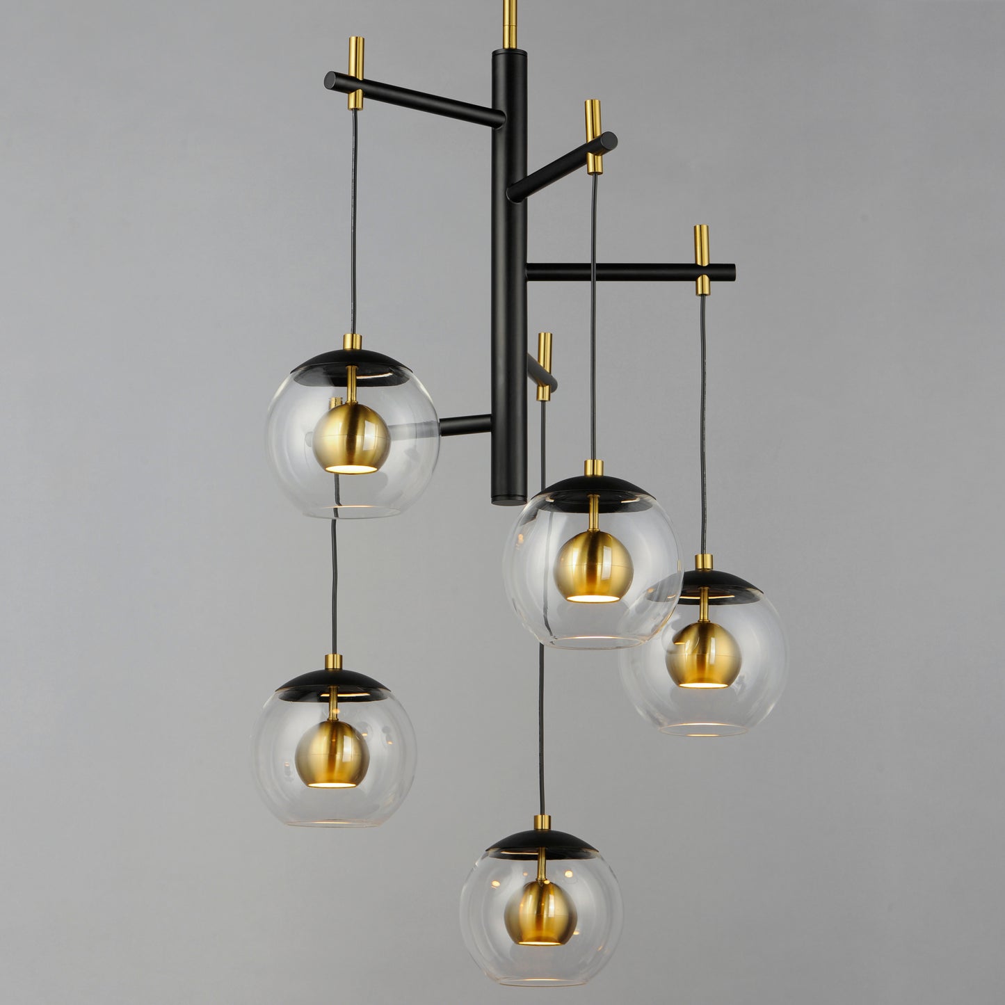Nucleus 5-Light LED Pendant Black/Natural Aged Brass by ET2
