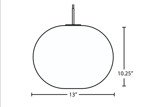 Geno pendant glass shade dimensional drawing showing height and diameter measurements