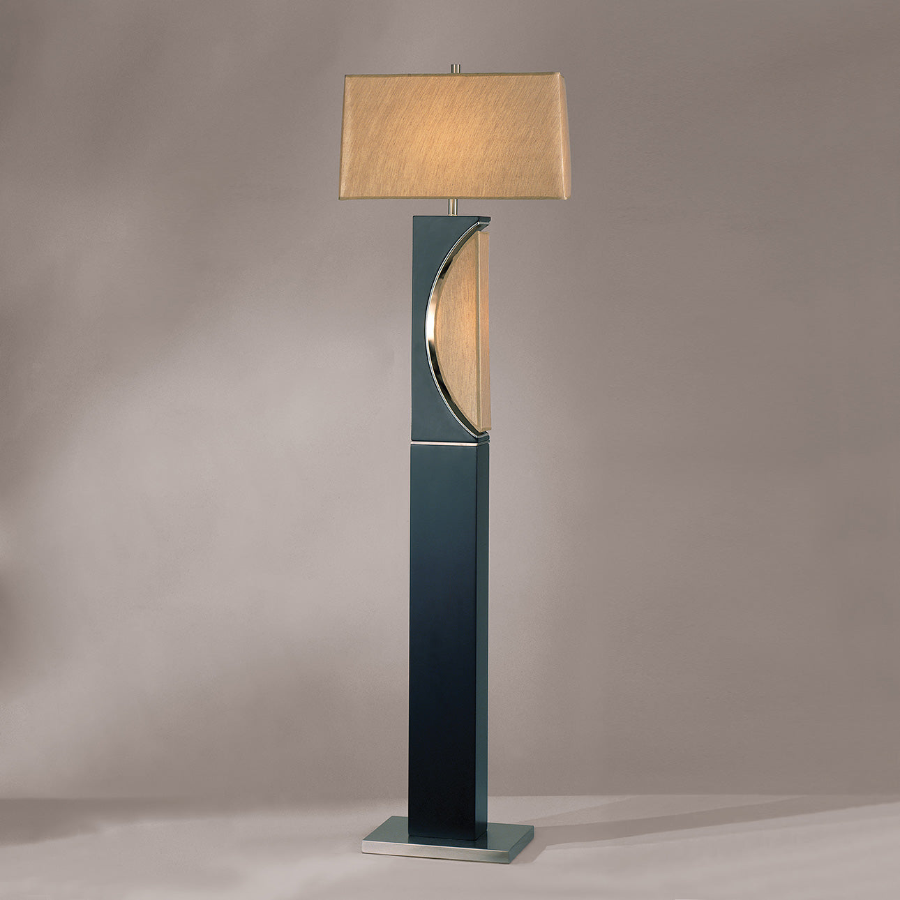 Half Moon Floor Lamp Night Light Dark Brown Etruscan Gold Linen Shade 1736 by Nova California