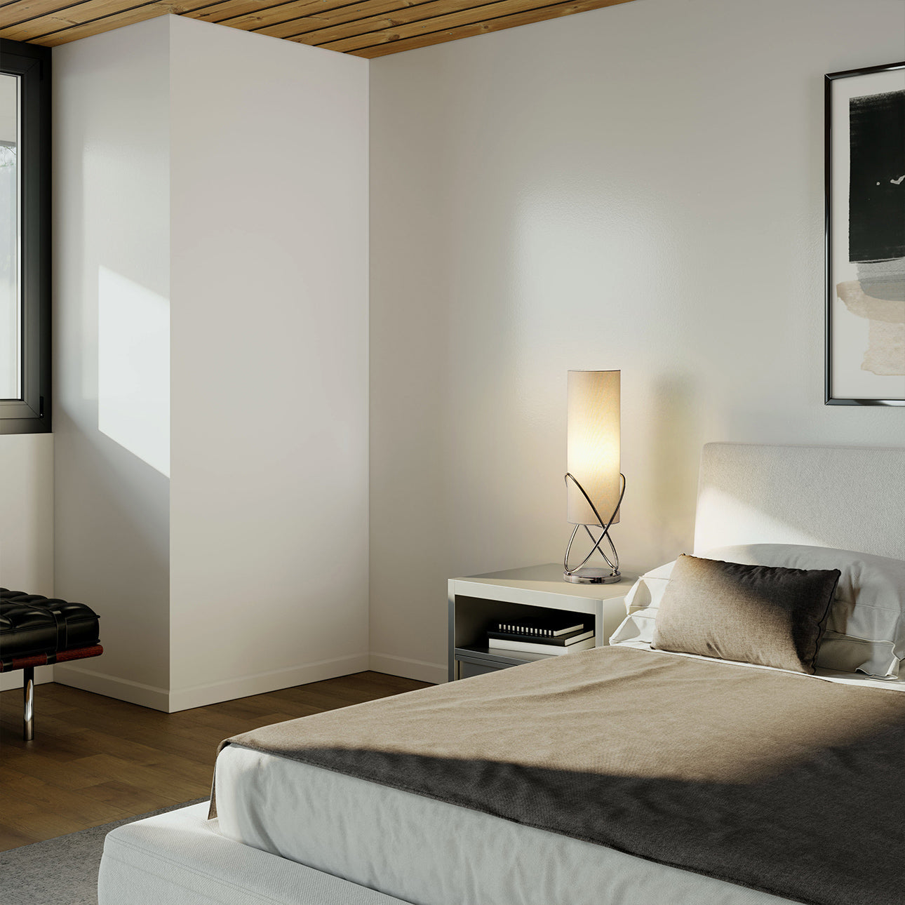 Internal Table Lamp Chrome White Linen Shade 11189 by Nova California