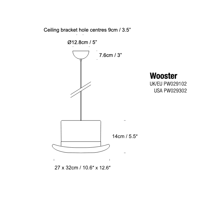 Innermost Wooster pendant light by Jake Phipps – dimension drawing