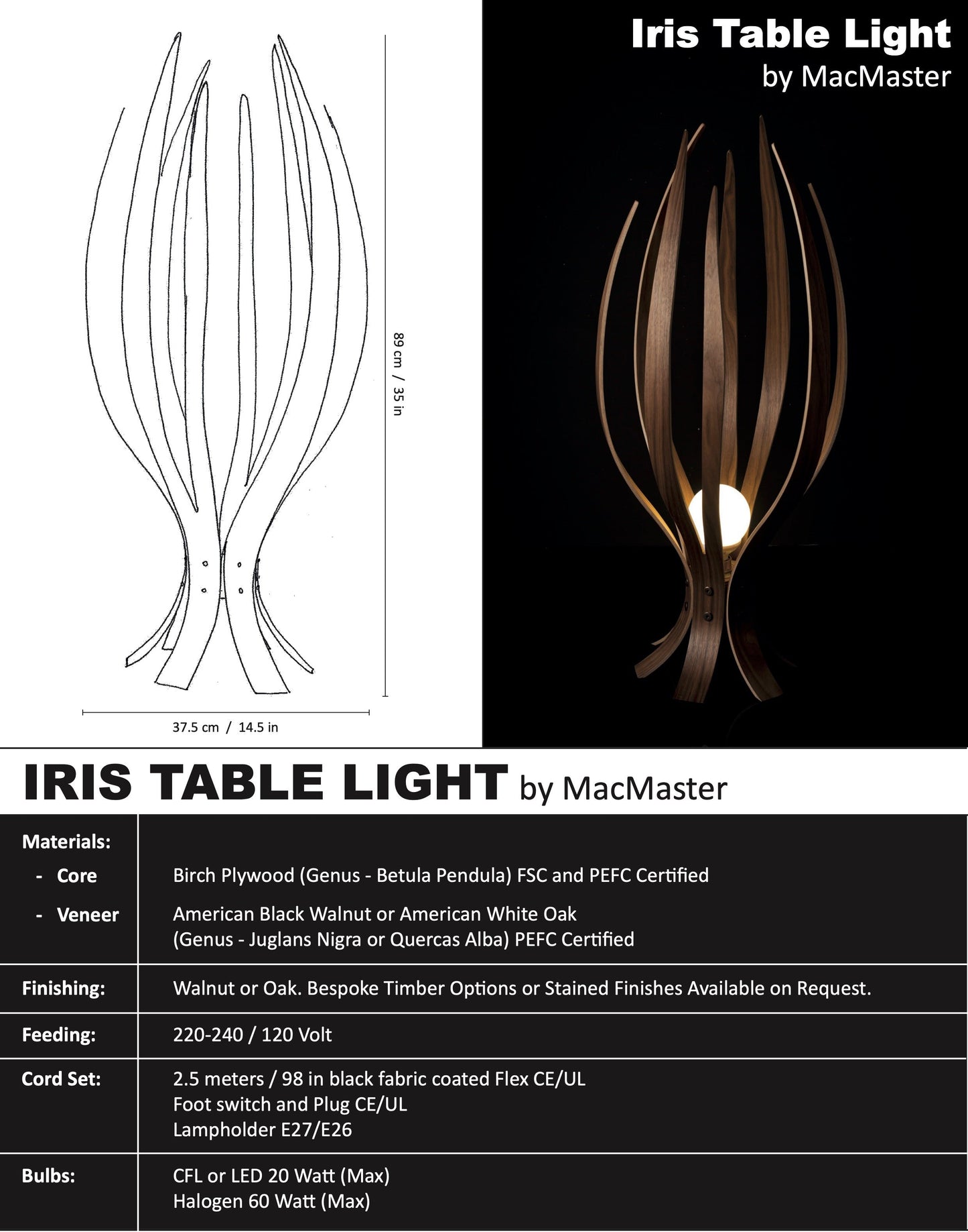 Original Iris Table Lamp by MacMaster Design England