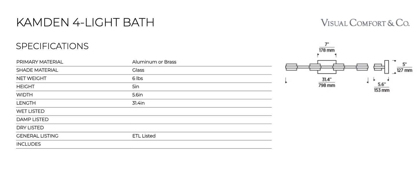 4 Bulb Chrome Bath Bar Kamden by Visual & Comfort & Co
